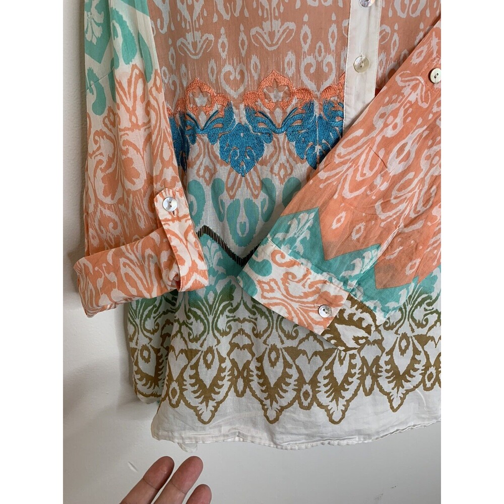 Chicos sz 2 L Beaded Boho Embroidered Light Knit Cotton Blouse top  (09) - Picture 4 of 12